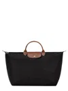 Longchamp Black Tote Bag With Embossed Logo And Leather Trim In Black