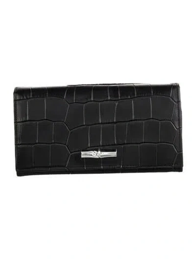 Pre-owned Longchamp Embossed Leather Animal Print Continental Wallet In Black