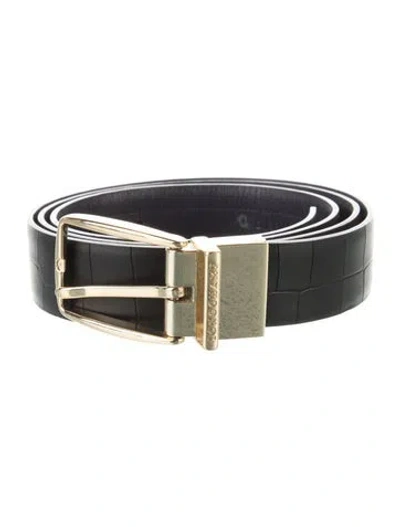 Pre-owned Longchamp Embossed Leather Belt In Blue