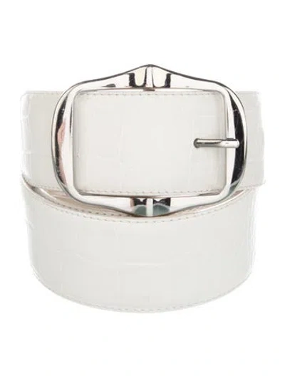 Pre-owned Longchamp Embossed Leather Belt In White