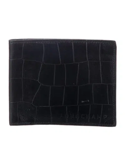 Pre-owned Longchamp Embossed Leather Bifold Wallet In Black