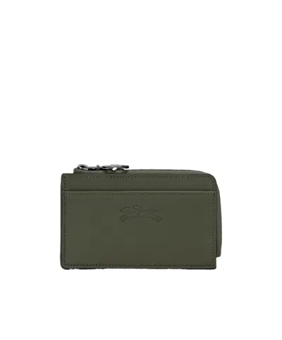 Longchamp Embossed Leather Cardholder In Green