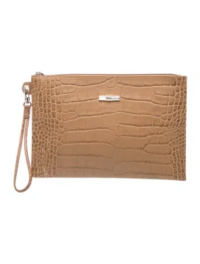 Pre-owned Longchamp Embossed Leather Clutch In Neutrals