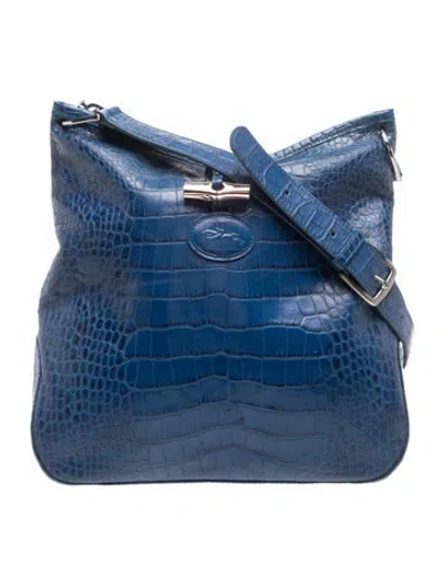 Pre-owned Longchamp Embossed Leather Crossbody Bag In Blue