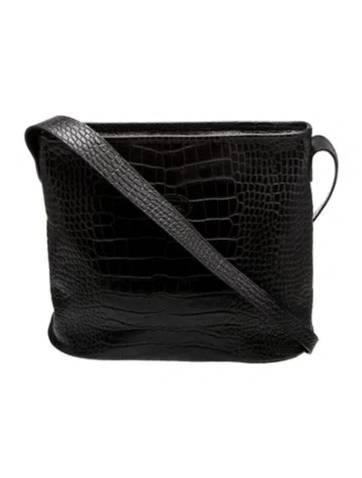 Pre-owned Longchamp Embossed Leather Messenger Bag In Black