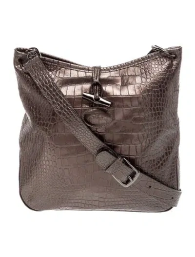 Pre-owned Longchamp Embossed Leather Messenger Bag In Brown