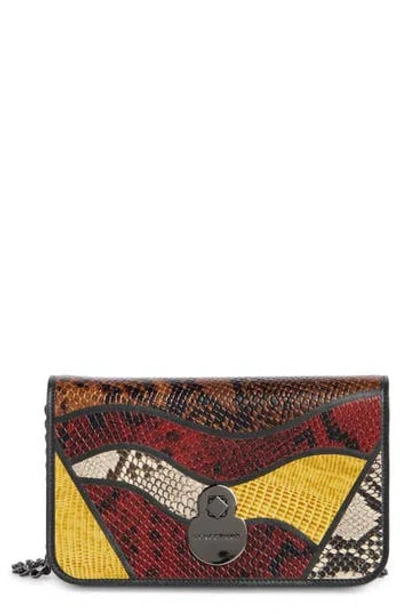 Longchamp Embossed Leather Patchwork Flap Wallet On A Chain In Yellow