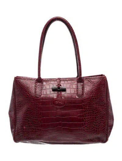 Pre-owned Longchamp Embossed Leather Shoulder Bag In Red