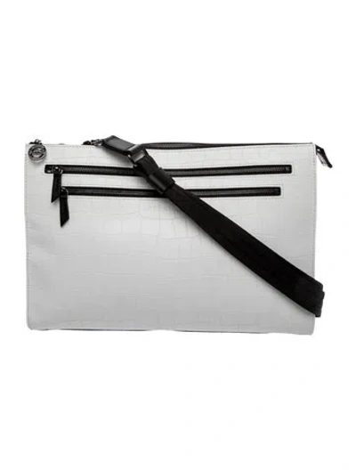 Pre-owned Longchamp Embossed Leather Shoulder Bag In White