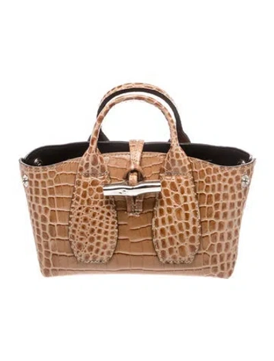 Pre-owned Longchamp Embossed Leather Top Handle Bag In Brown
