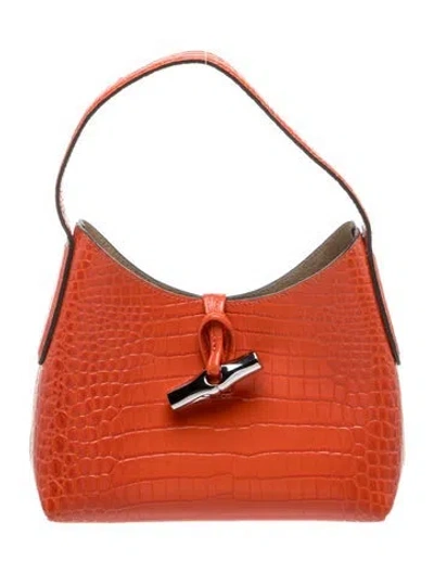 Pre-owned Longchamp Embossed Leather Top Handle Bag In Red