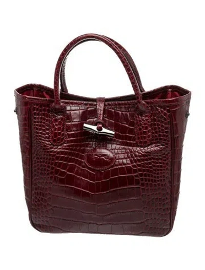 Pre-owned Longchamp Embossed Leather Top Handle Bag In Red