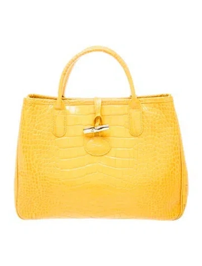 Pre-owned Longchamp Embossed Leather Top Handle Bag In Yellow