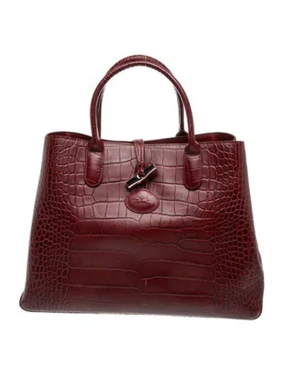 Pre-owned Longchamp Embossed Leather Tote In Red