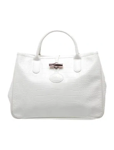 Pre-owned Longchamp Embossed Leather Tote In White