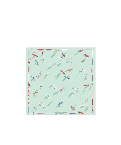 Longchamp En Attendant La Vague Silk Scarf 50 In Mint
