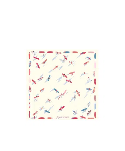 Longchamp En Attendant La Vague Silk Scarf 50 In White