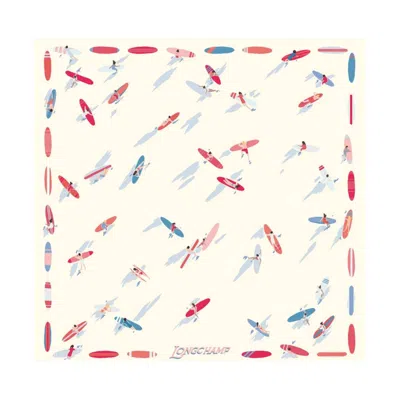 Longchamp En Attendant La Vague Square Silk Scarf In ["white"]