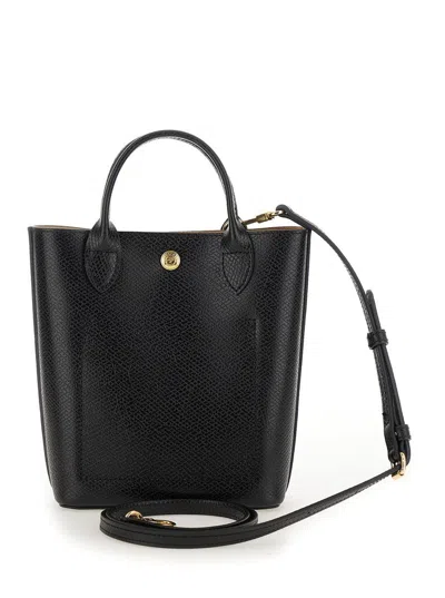 Longchamp 'epure' Black Handbag With Logo Plaque On The Front And Textured Finish In Leather Woman