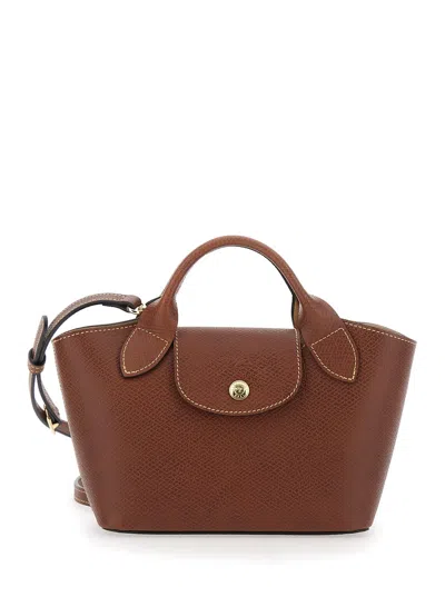 Longchamp Epure Brown Handbag With Adjustable And Removable Shoulder Strap And Contrasting Stitching In Leathe