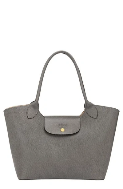 Longchamp Épure Leather Shoulder Tote In Gray