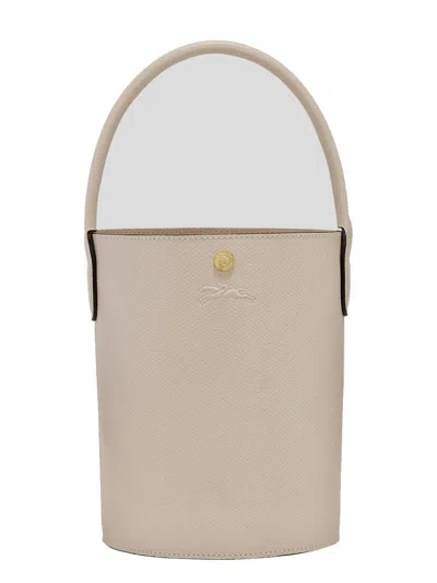 Longchamp Épure Logo Embossed Small Bucket Bag In White