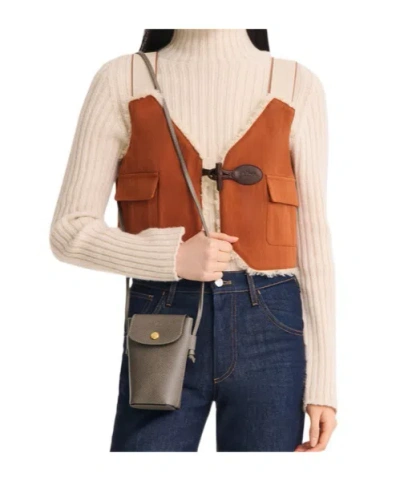 Longchamp Épure Phone Case With Leather Lace In Gray
