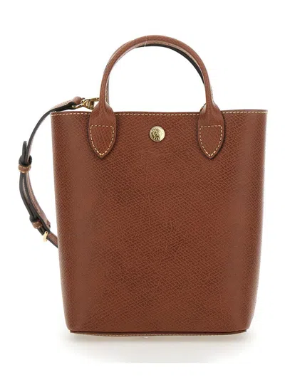 Longchamp 'epure Xs' Brown Handbag With Logo Plaque On The Front And Textured Finish In Leather Woman