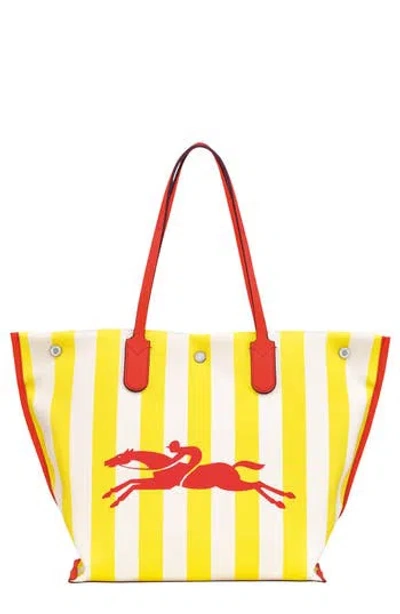 Longchamp Essential Stripe Cotton Canvas Tote Bag In Yellow