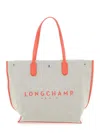 LONGCHAMP 'ROSEAU' BEIGE TOTE BAG WITH LOGO PRINT IN COTTON CANVAS WOMAN