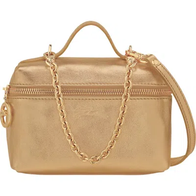 Longchamp Extra Small Le Pliage Xtra Gold Leather Crossbody Bag