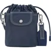 Longchamp Extra Small Le Pliage Xtra Leather Bucket Bag In Blue