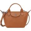 Longchamp Extra Small Le Pliage Xtra Leather Top Handle Bag In Brown
