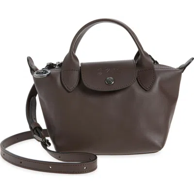 Longchamp Extra Small Le Pliage Xtra Leather Top Handle Bag In Brown
