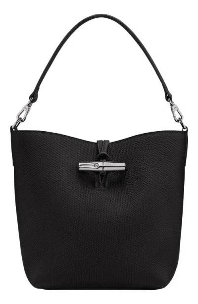 Longchamp Extra Small Le Roseau Leather Bucket Bag In Black