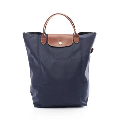 Pre-owned Longchamp Fabric Leather Shopping Bag Tote Bag () In Blue