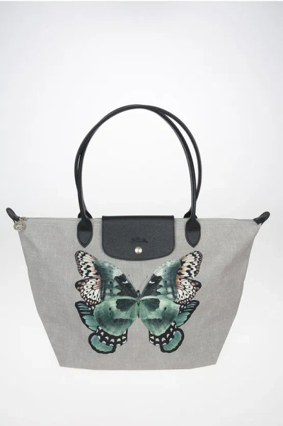 Longchamp Fabric Tote Bag With Butterfly Print