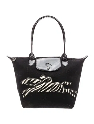 Pre-owned Longchamp Felt Top Handle Bag In Black