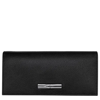Longchamp Le Roseau Textured Leather Continental Wallet In Black