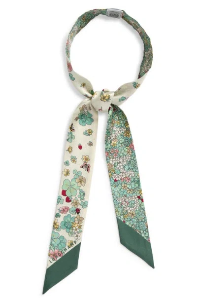 Longchamp Fleurs Silk Bandana Scarf In Green