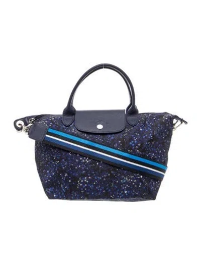 Pre-owned Longchamp Flora Le Pliage Floral Printed Nylon Tote In Black