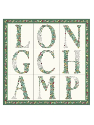 Longchamp Floral Monogram Silk Scarf