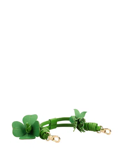 Longchamp Floral-embellished Tassel Bag Strap In Green