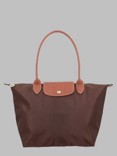 Longchamp Foldable Nylon Tote Bag With Leather Trim In Brown