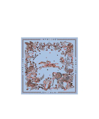 Longchamp Foret  Silk Scarf 90 In Blue