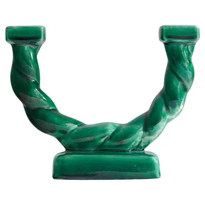 Pre-owned Longchamp France Elegant Green Candle Holder 1950s