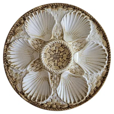 Pre-owned Longchamp French Faience Oyster Plates, Scallop Shell Majolica, 1950s In Gray
