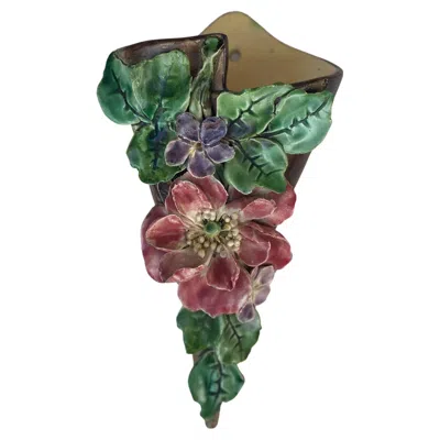 Pre-owned Longchamp French Majolica Flowers Wall Pocket , Circa 1880 In Gray