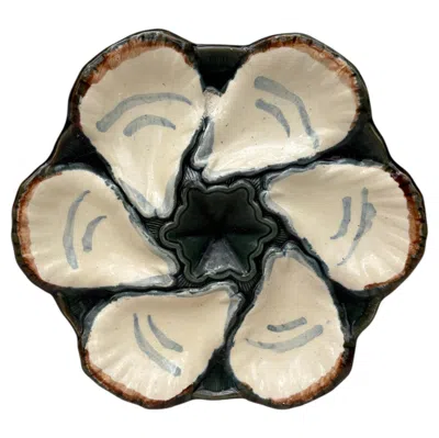 Pre-owned Longchamp French Majolica Oyster Plate , Circa 1900 In Beige
