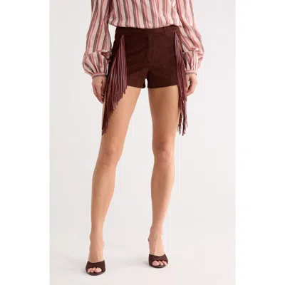 Longchamp Fringed Lambskin Leather Shorts In Black